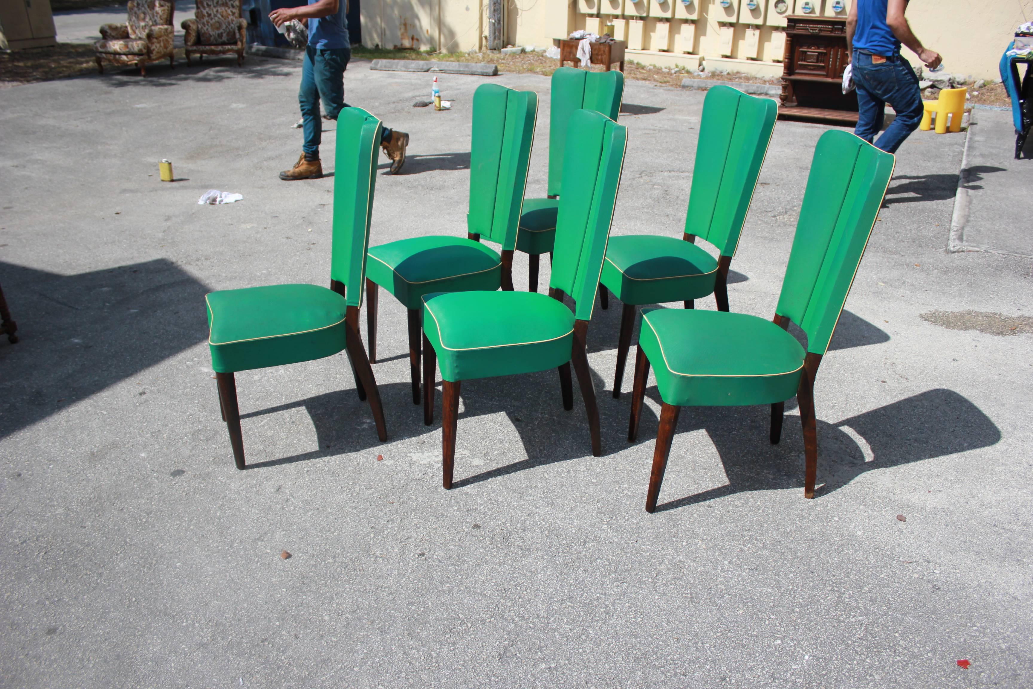 Set of Six French Art Deco Solid Mahogany Dining Chairs by Jules Leleu Style 4