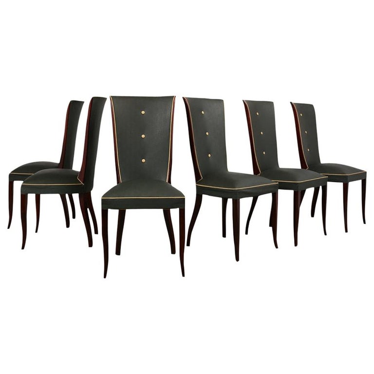 Set of Six French Art Deco Dining Chairs For Sale