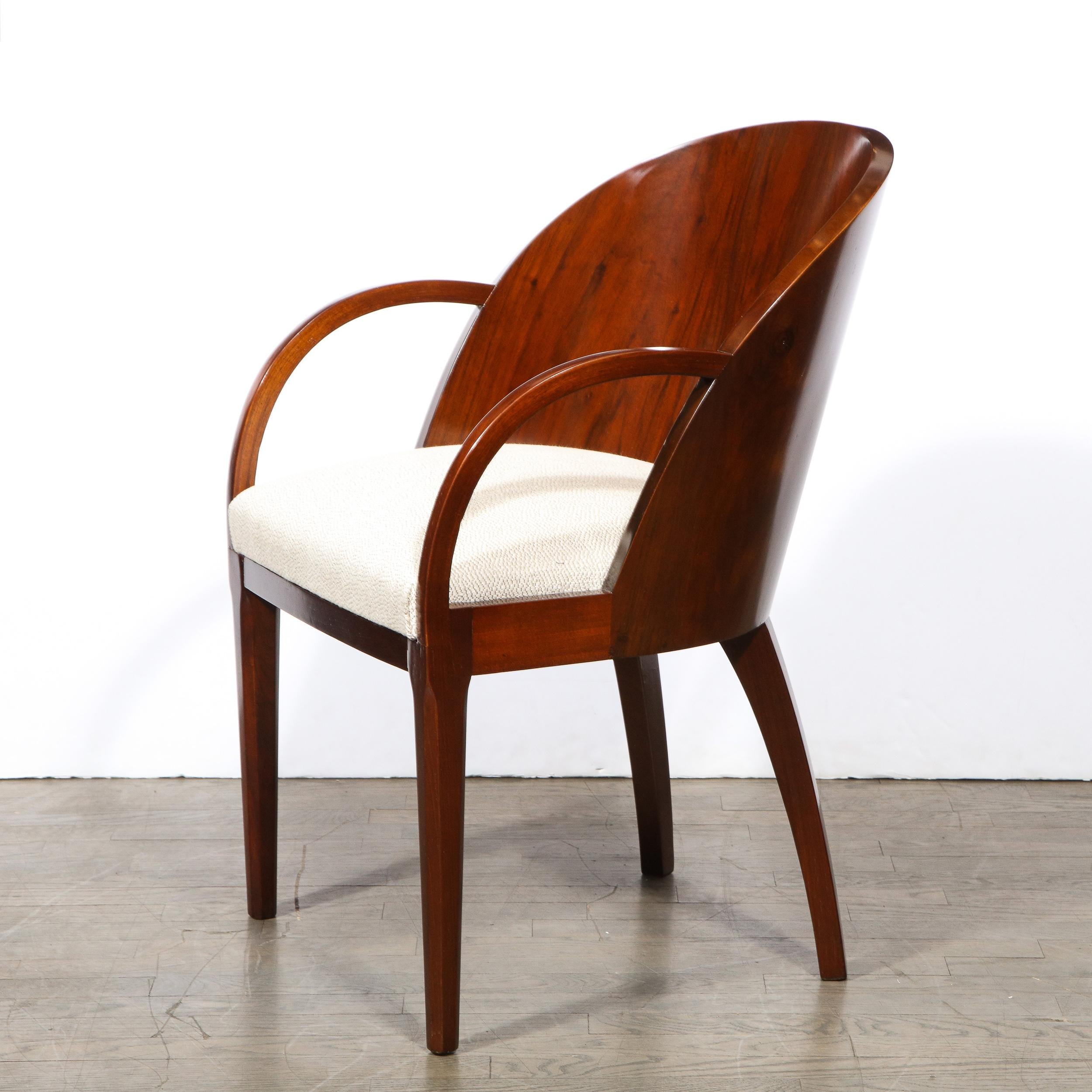 Set of Six French Art Deco Walnut Barrel Back Arm Chairs w/ Klismos Style Legs 6