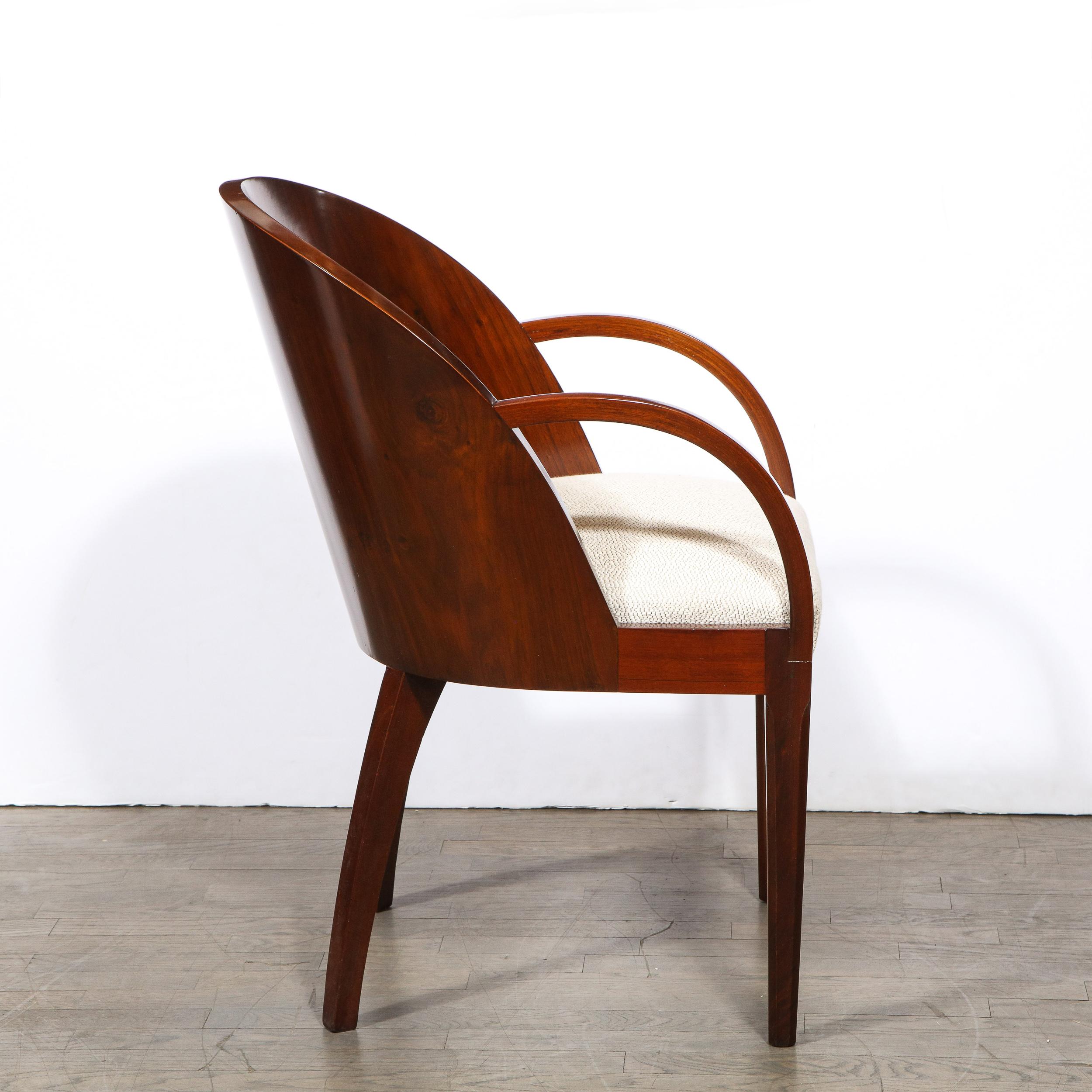 Set of Six French Art Deco Walnut Barrel Back Arm Chairs w/ Klismos Style Legs 2