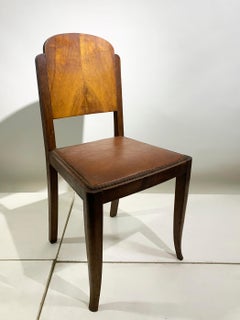 Set of Six French Art Deco Walnut Dining Chairs with Arched Backs, France, 1930s