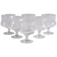 Set of Six French Art Deco Wine Glasses circa 1930 with Bamboo Design