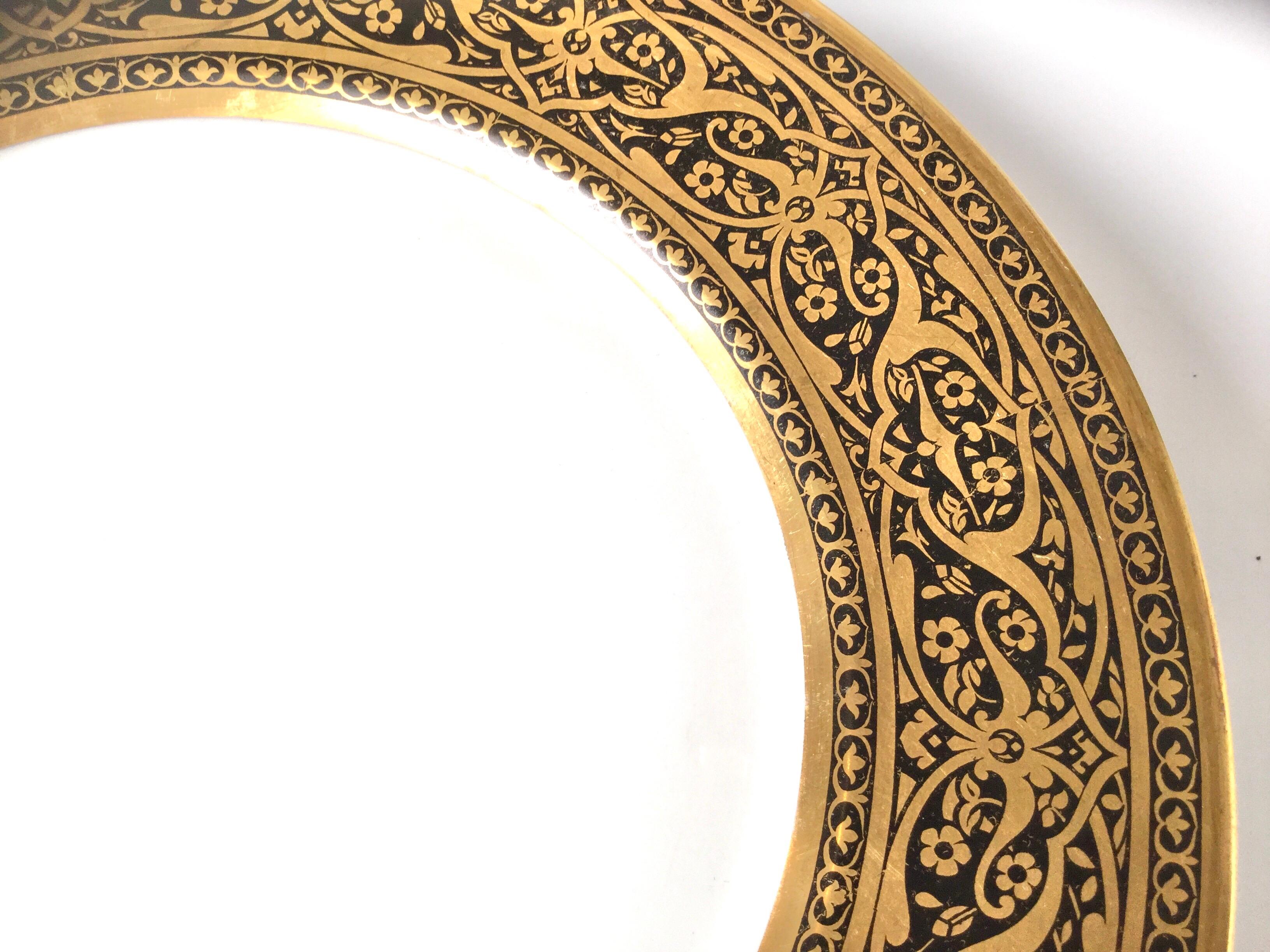Early 20th Century Set of Six French Black and Gold Service Plates