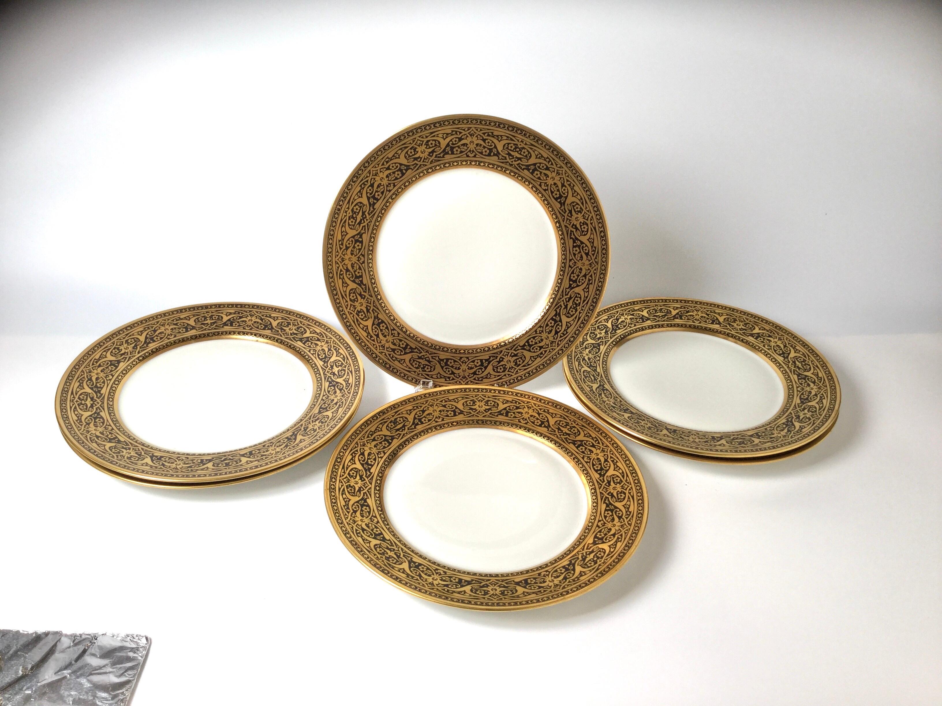 Porcelain Set of Six French Black and Gold Service Plates