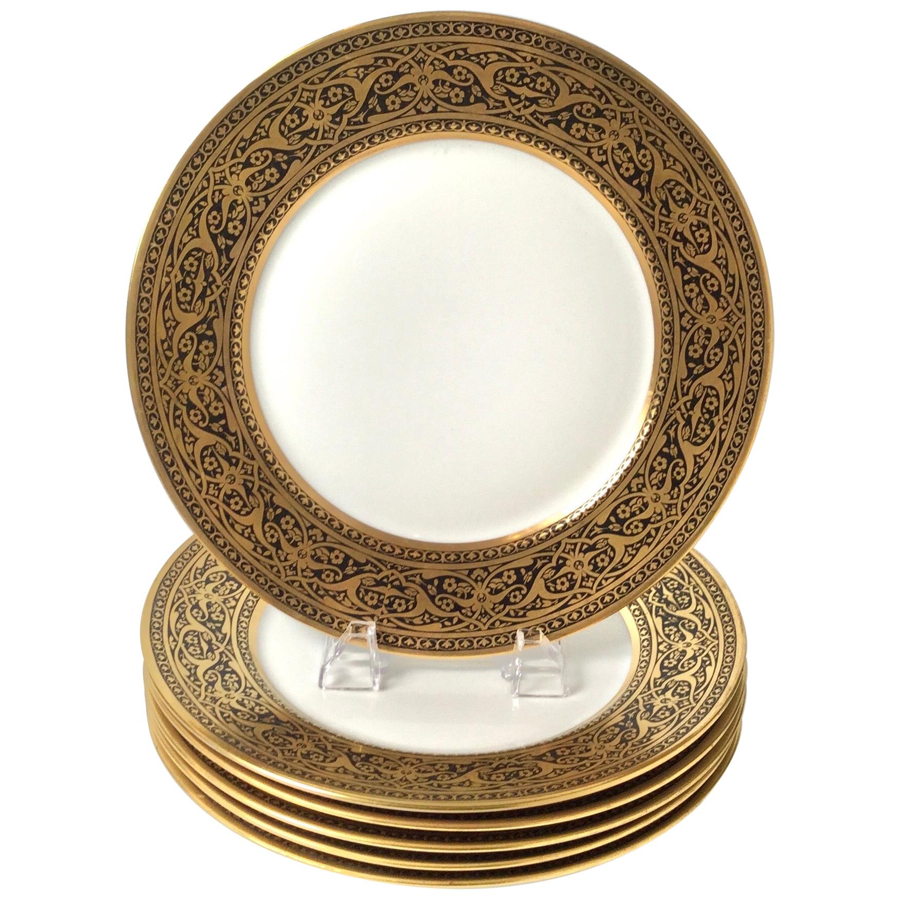 Set of Six French Black and Gold Service Plates