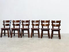 Set of six French brutalist dining chairs