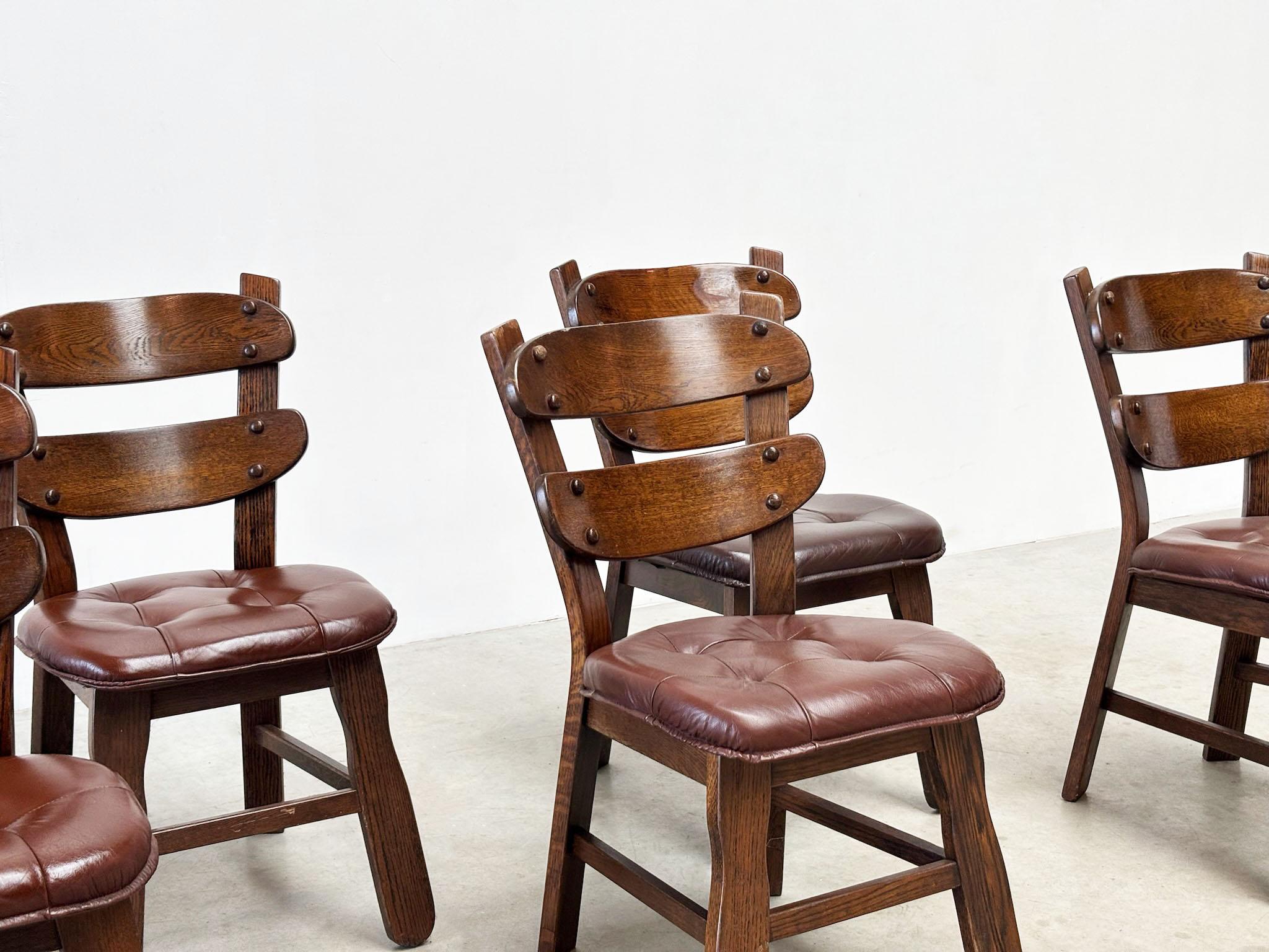 Set di sei sedie da pranzo brutaliste francesi in vendita 2