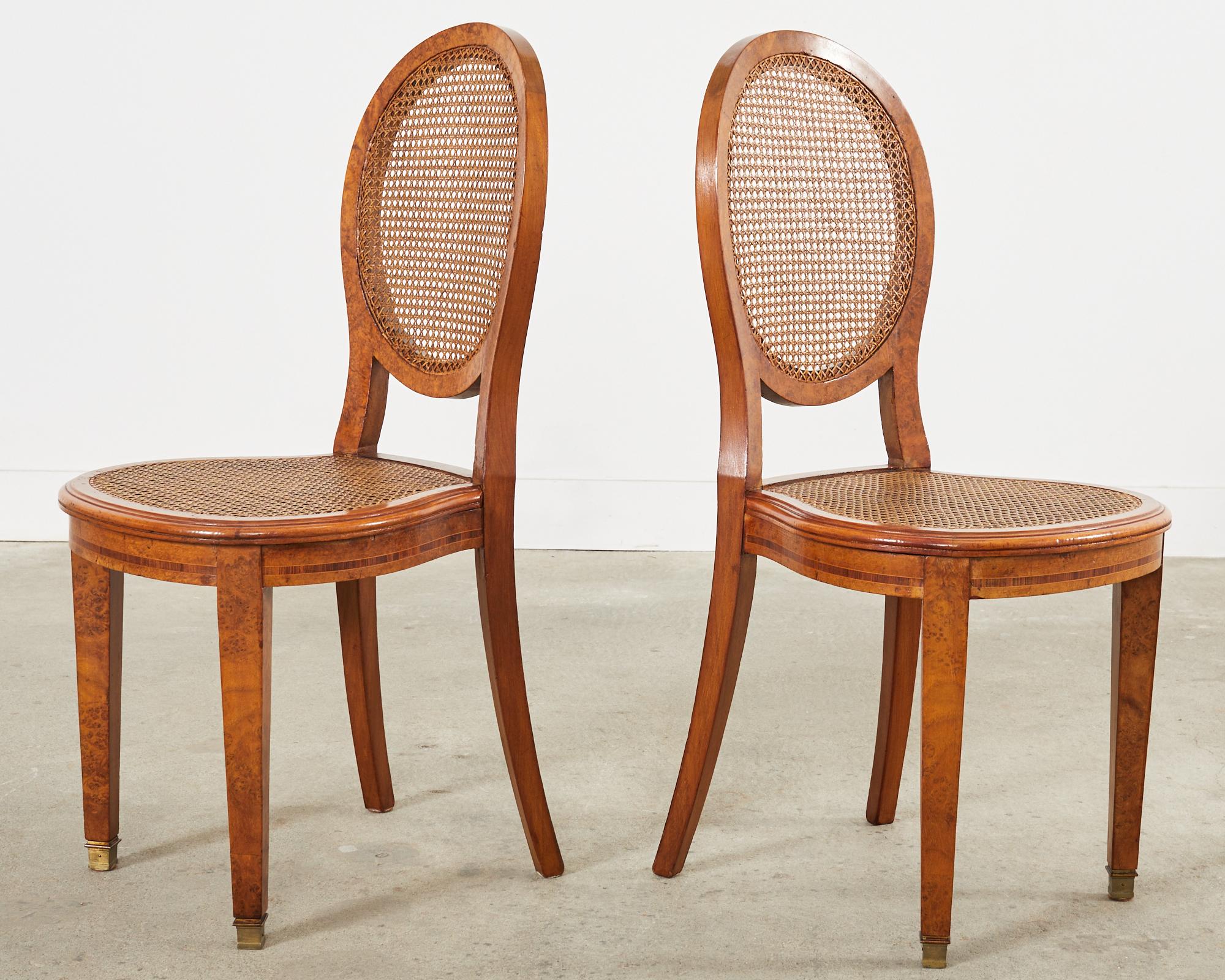 19th Century Set of Six French Burlwood Caned Dining Chairs  For Sale