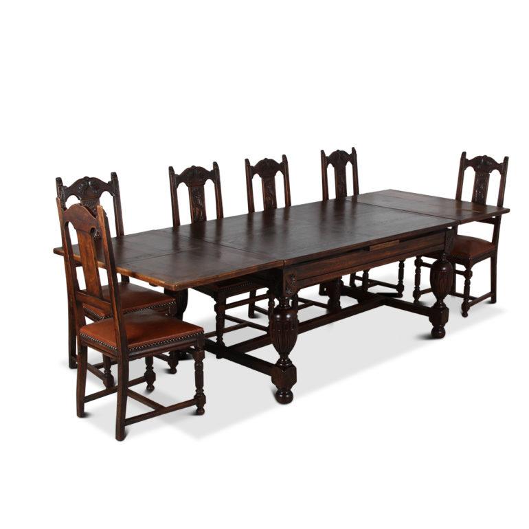 Hand-Carved Set of Six French Carved Oak Dining Chairs