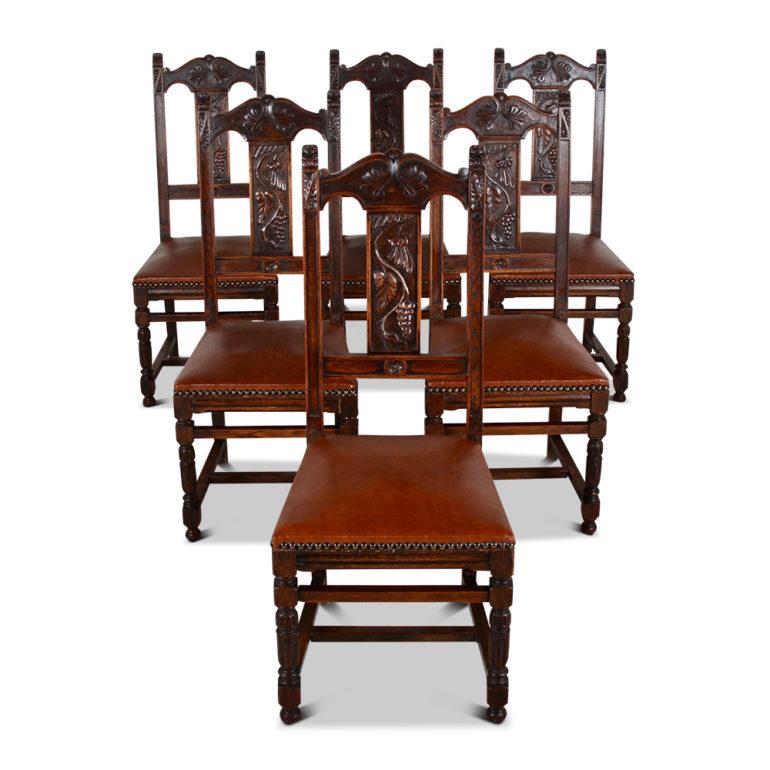 Set of Six French Carved Oak Dining Chairs In Good Condition In Vancouver, British Columbia