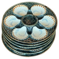 Set of Six French Ceramic Oyster Plates