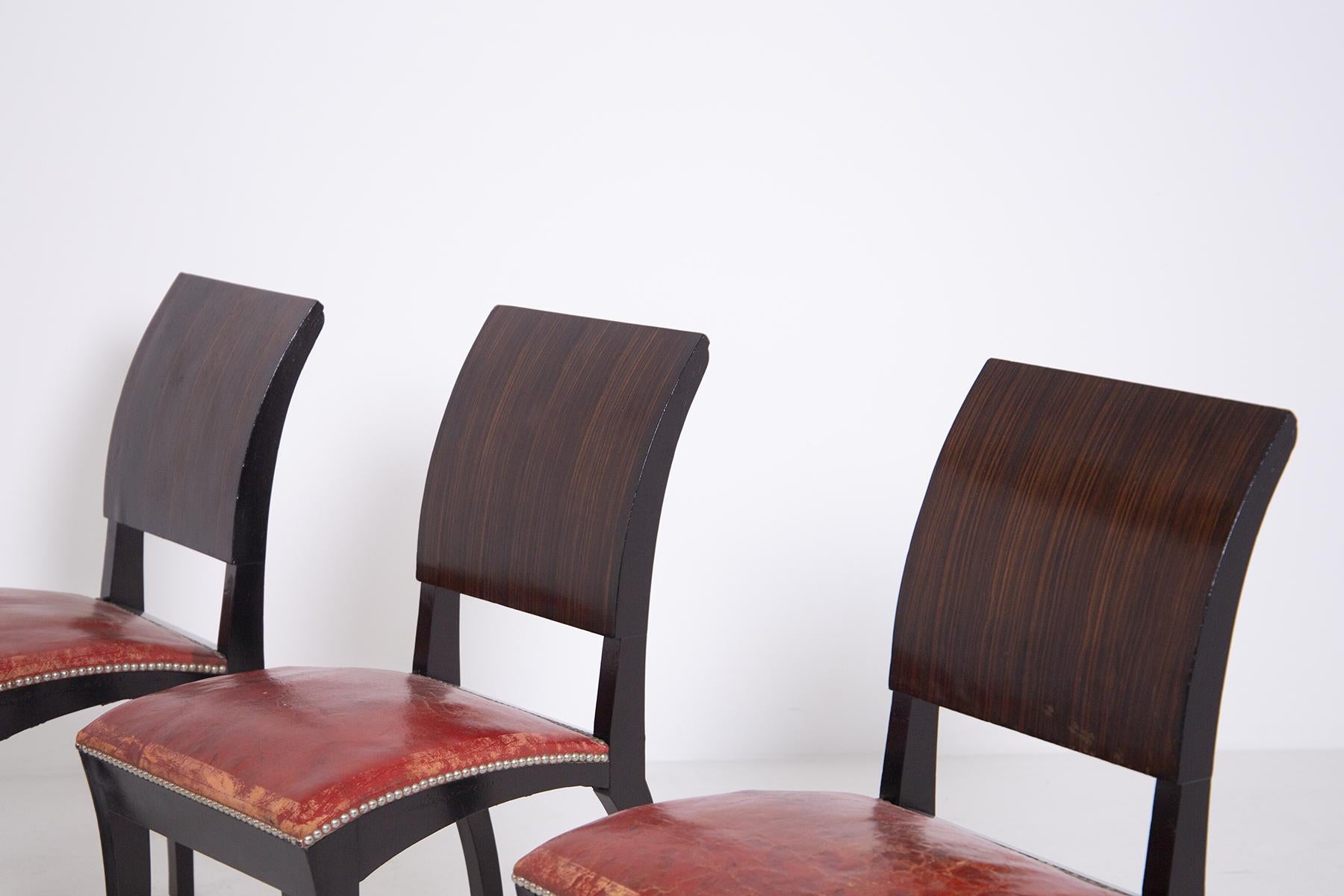 Set of Six French Chairs Art Deco, 1920s-1930s In Good Condition For Sale In Milano, IT