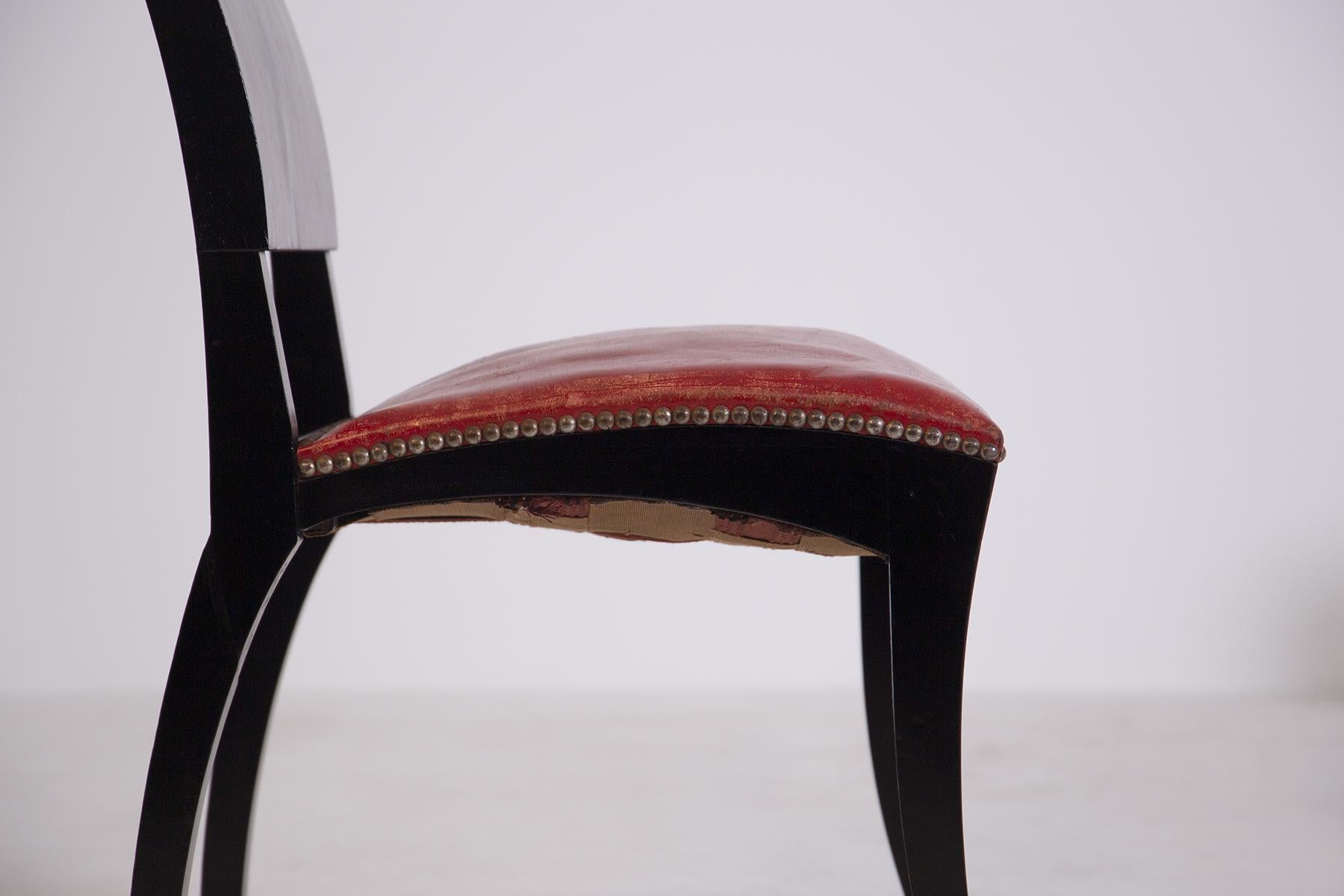 Satz von sechs französischen Stühlen im Art déco-Stil, 1920er-1930er Jahre (Leder) im Angebot