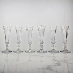Set of Six French Champagne Flutes in Crystal Glass, Ca. 1870