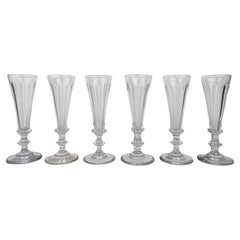 Set of Six French Champagne Flutes in Crystal Glass, Ca. 1870