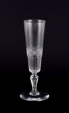 Set of six French champagne flutes in crystal glass. Ca 1900