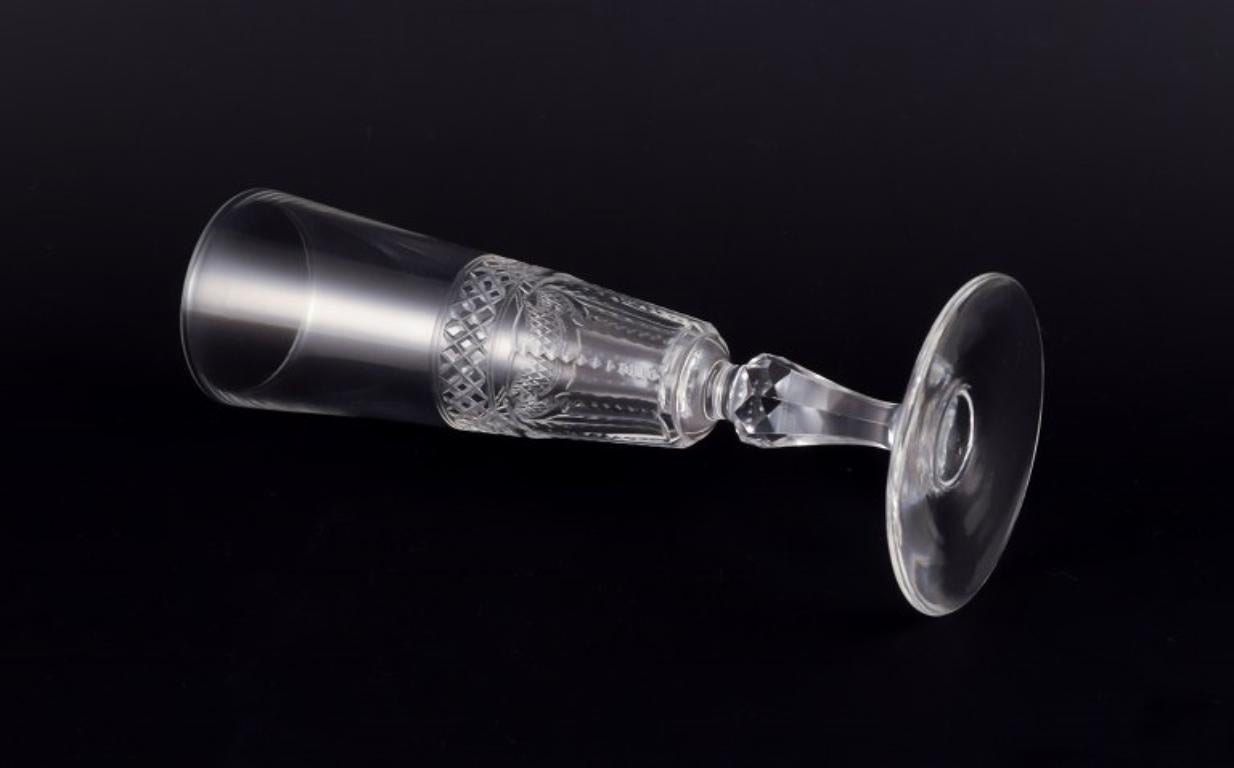 Crystal Set of six French champagne flutes in crystal glass. Ca 1900 For Sale