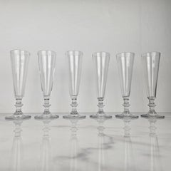 Set of Six French Champagne Flutes in Glass, Ca. 1870