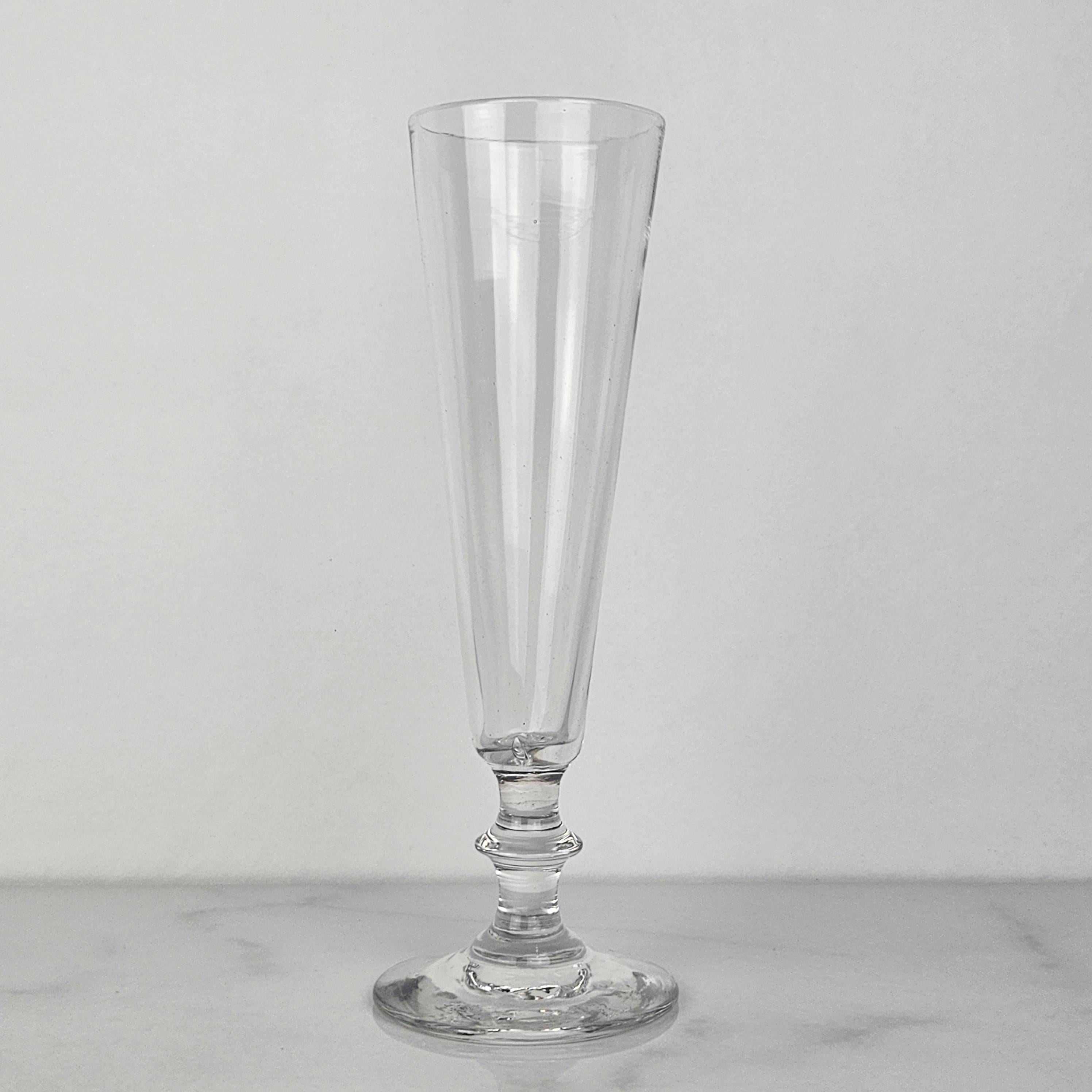 Hand-Crafted Set of Six French Champagne Flutes in Glass, Ca. 1870 For Sale