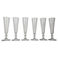 Set of Six French Champagne Flutes in Glass, Ca. 1870