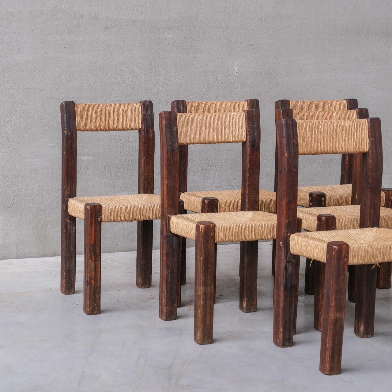 Set of Six French Chunky Rush Mid-Century Dining Chairs 8