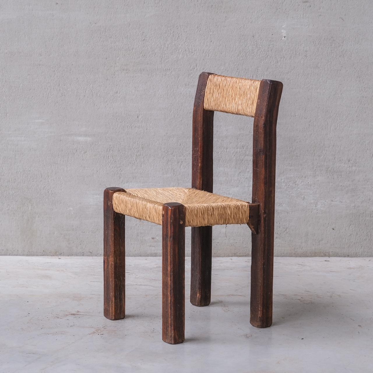 A set of six mid-20th century dining chairs.

Thick chunky wood, likely oak.

French, c1950s.

Good vintage condition, some scuffs and wear commensurate with age.

Internal Ref: 12/9/23/027.

Location: Belgium Gallery.

Dimensions: 42 W x 43 D x 45