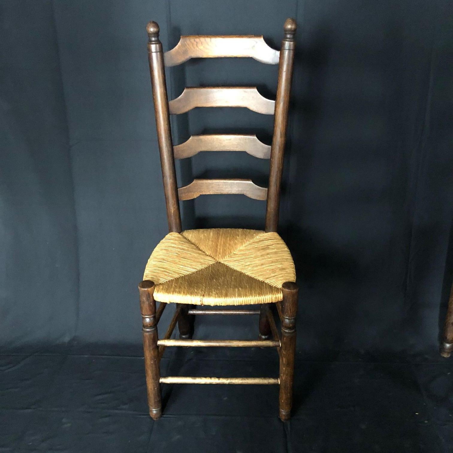 Set of Six French Country Ladderback Chairs with Rush Seats 6