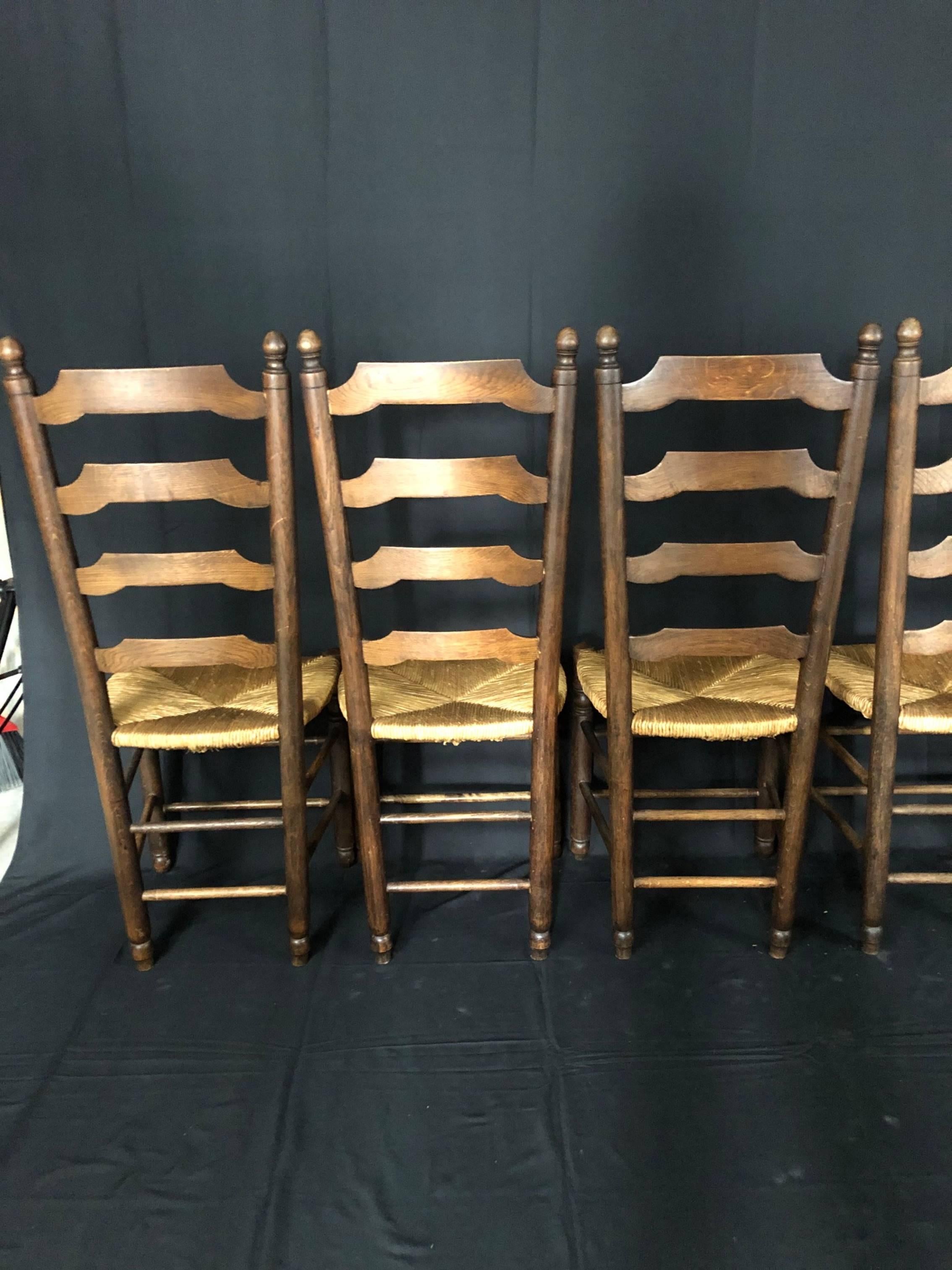 Set of Six French Country Ladderback Chairs with Rush Seats 4