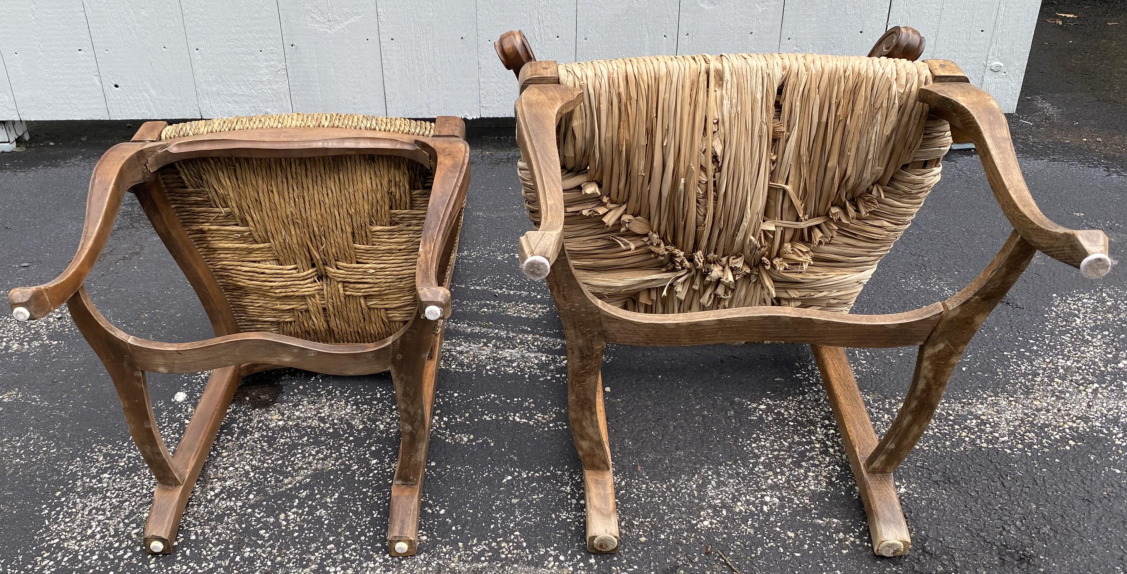 Set of Six French Country Walnut Dining Chairs with Rush Seats For Sale 4