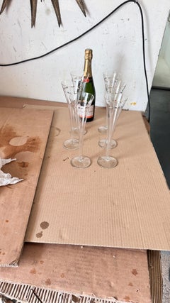 Set of Six French Crystal Champagne Coupes, Single-Piece Design with Duck Motifs