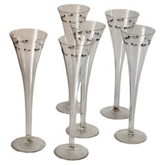 Set di sei coppe da champagne in cristallo francese, design a pezzo unico con motivi di anatre
