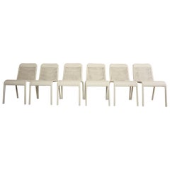 Set of Six French Design Braided Warm White Resin Outdoor Chairs