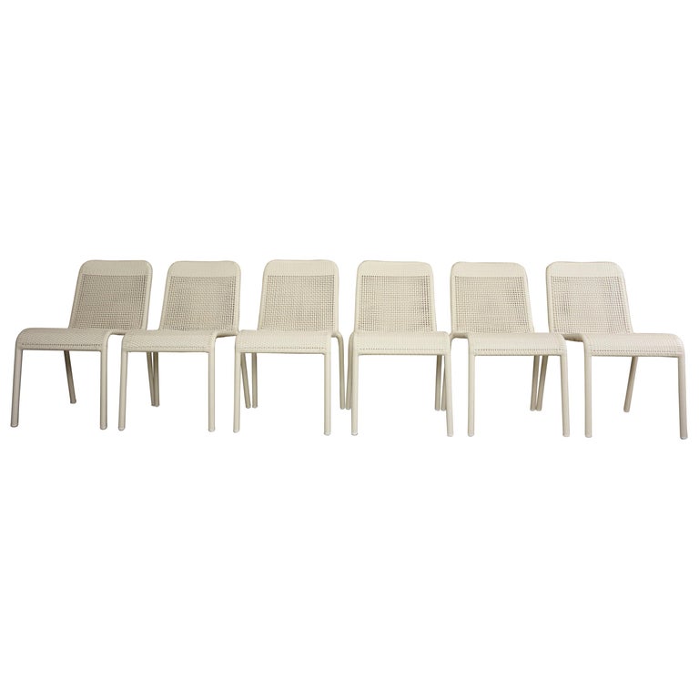 Set of Six French Design Braided Warm White Resin Outdoor Chairs For Sale at 1stDibs