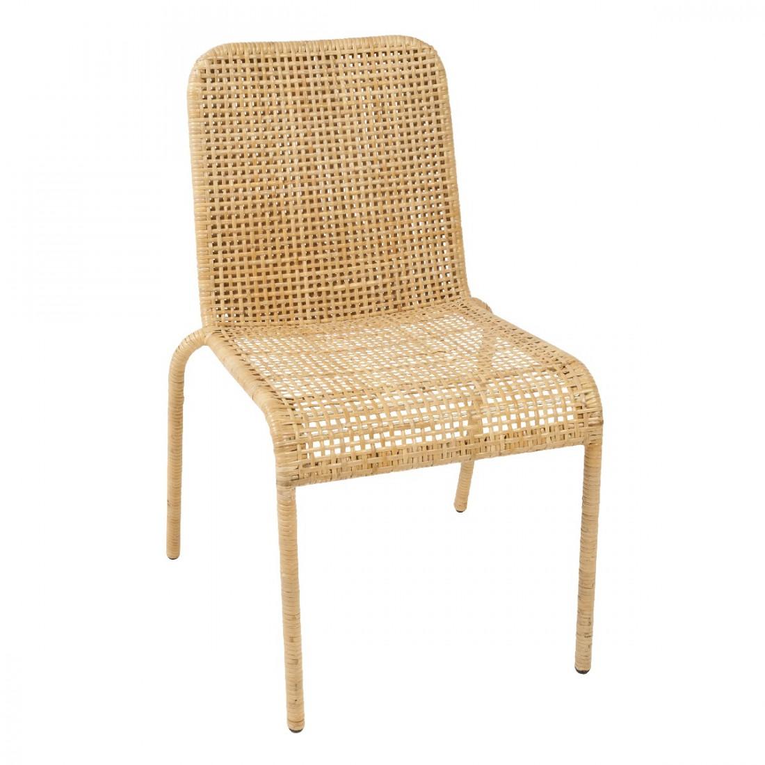 Combining modernity and tradition, design lines, graphics and timeless these chairs are composed of a metal structure dressed with woven rattan.
Around the dining room, in your veranda, the terrace, very practical they are stackable! (New items,