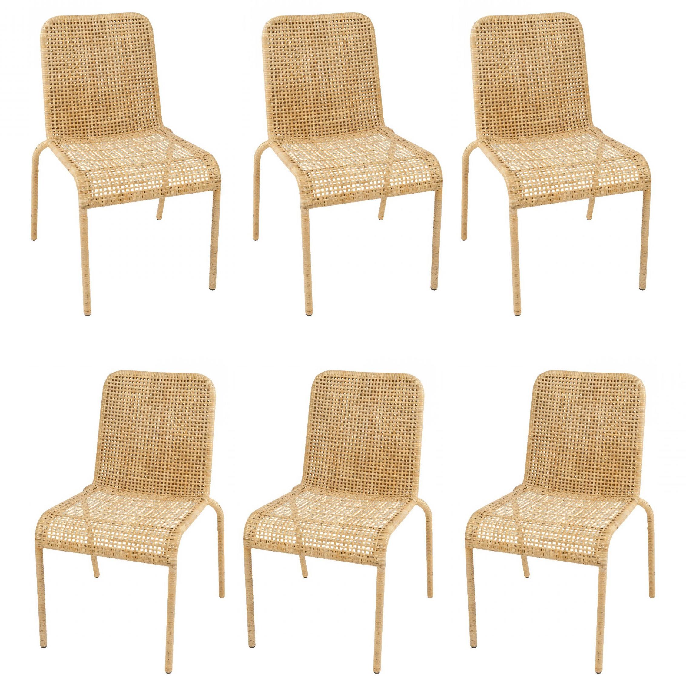 Set of Six French Design Rattan Chairs