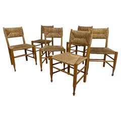 Set of Six French Dining Chairs with Rush Seats