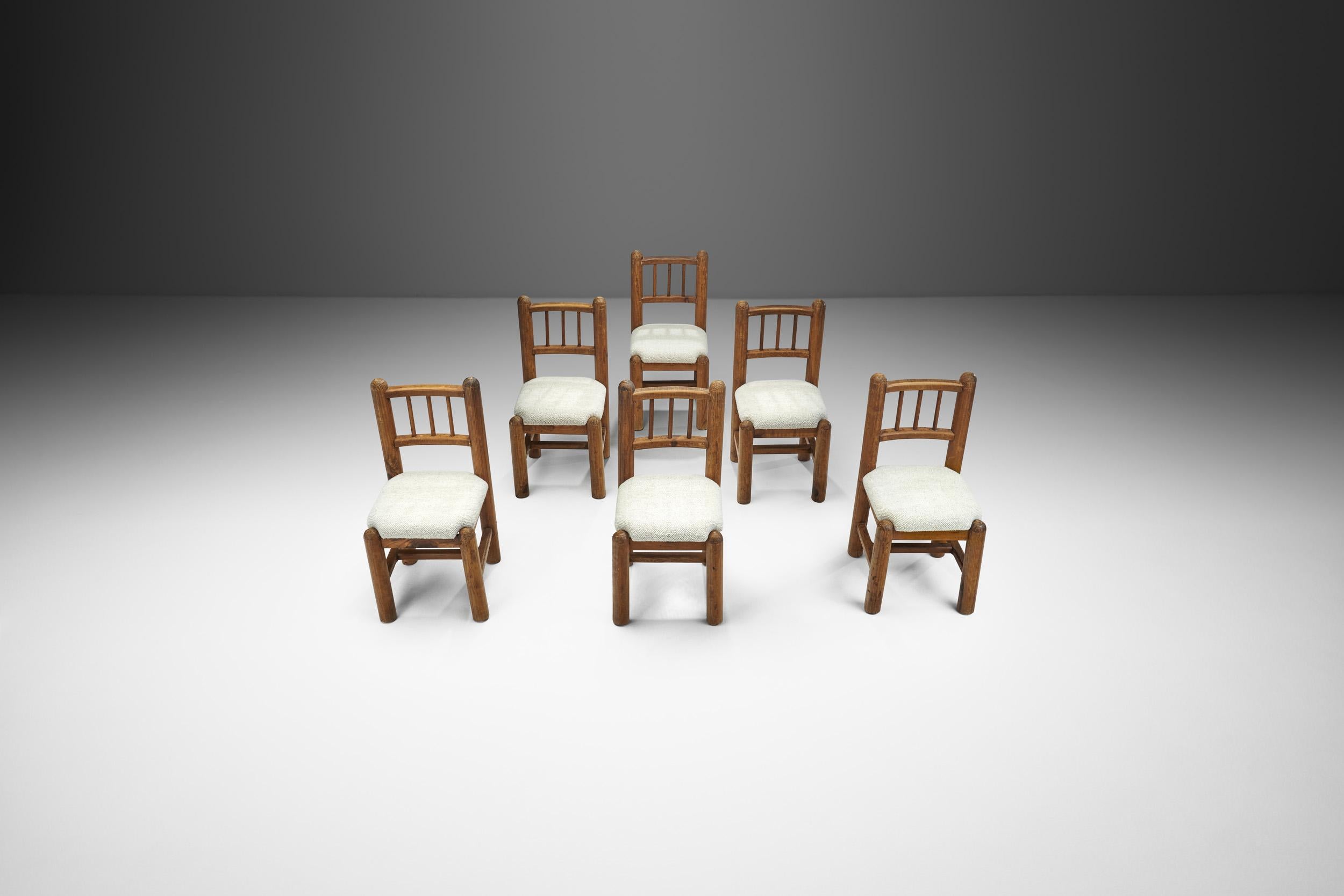 Mid-Century Modern Set of Six French Dining Chairs with Upholstered Seats, France 1960s
