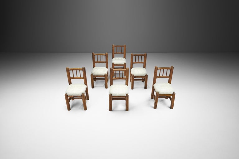 Mid-Century Modern Set of Six French Dining Chairs with Upholstered Seats, France 1960s For Sale