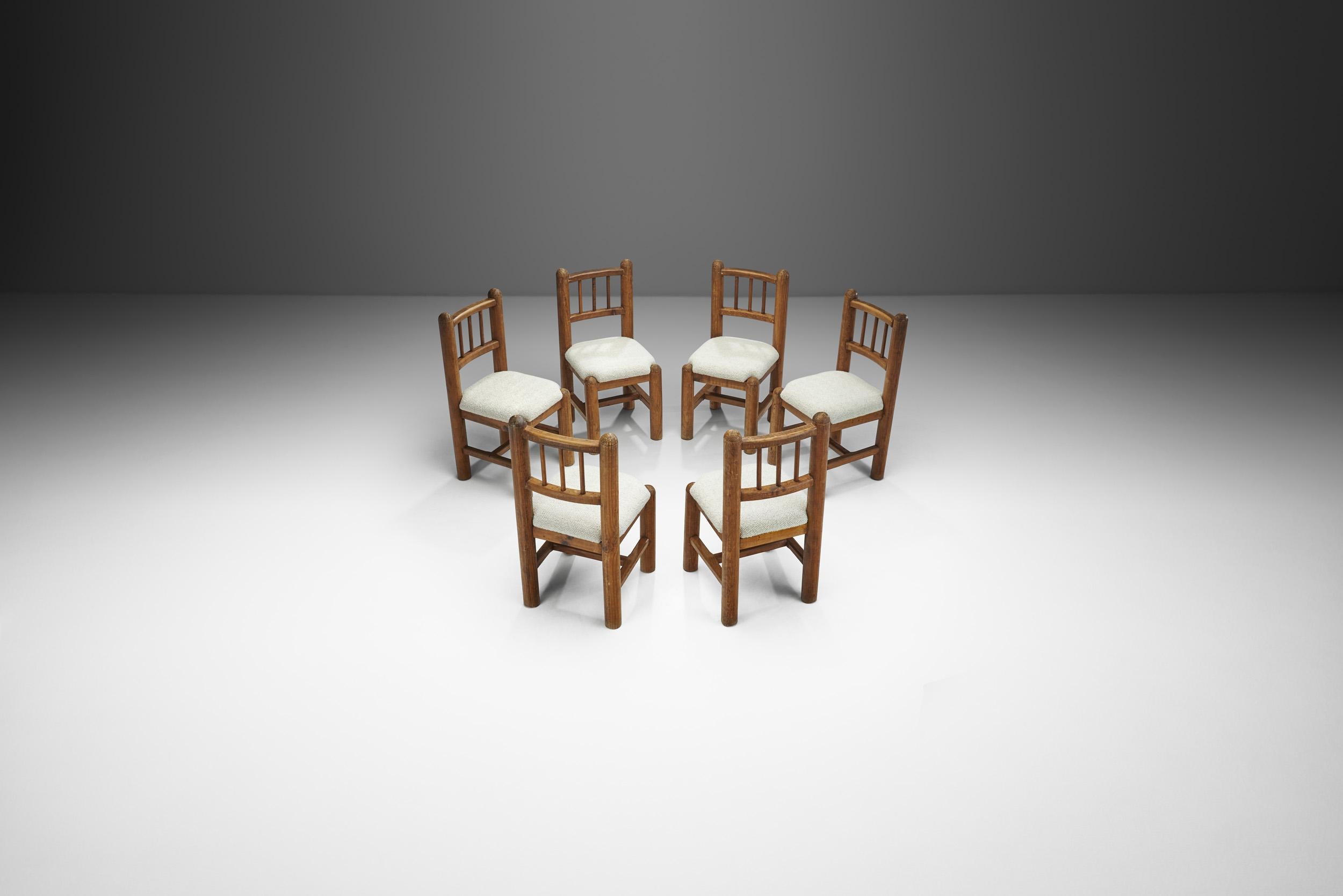 Mid-20th Century Set of Six French Dining Chairs with Upholstered Seats, France 1960s