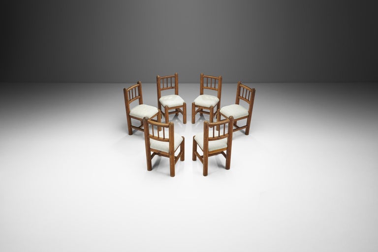 Mid-20th Century Set of Six French Dining Chairs with Upholstered Seats, France 1960s For Sale