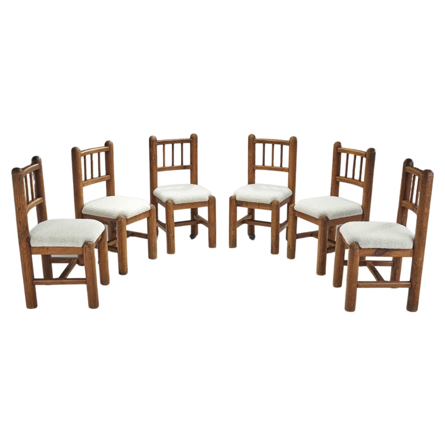 Set of Six French Dining Chairs with Upholstered Seats, France 1960s