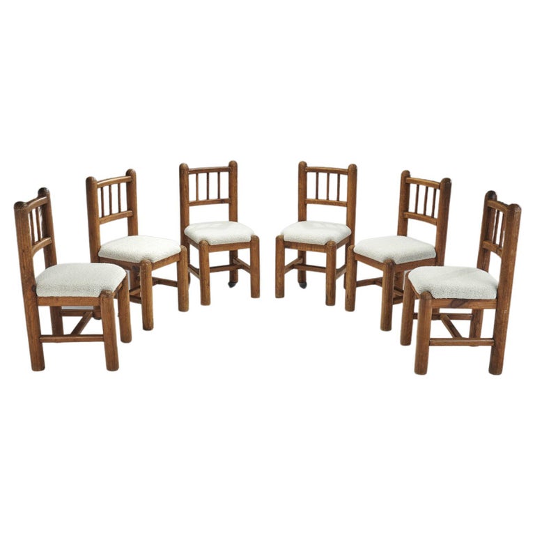 Set of Six French Dining Chairs with Upholstered Seats, France 1960s For Sale