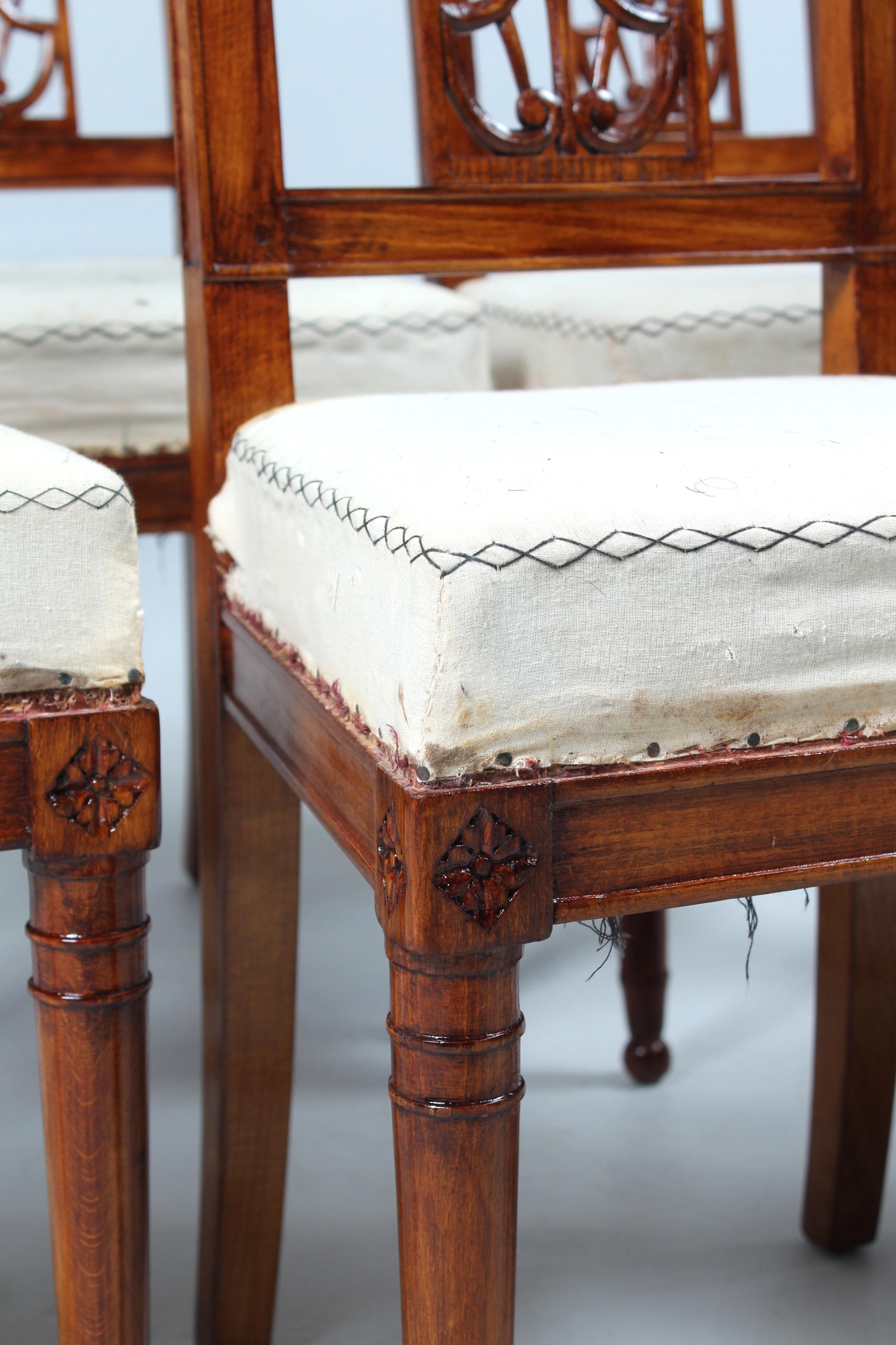 Set of Six French Directoire Chaires, signed J-E Coryn, circa 1800 For Sale 6