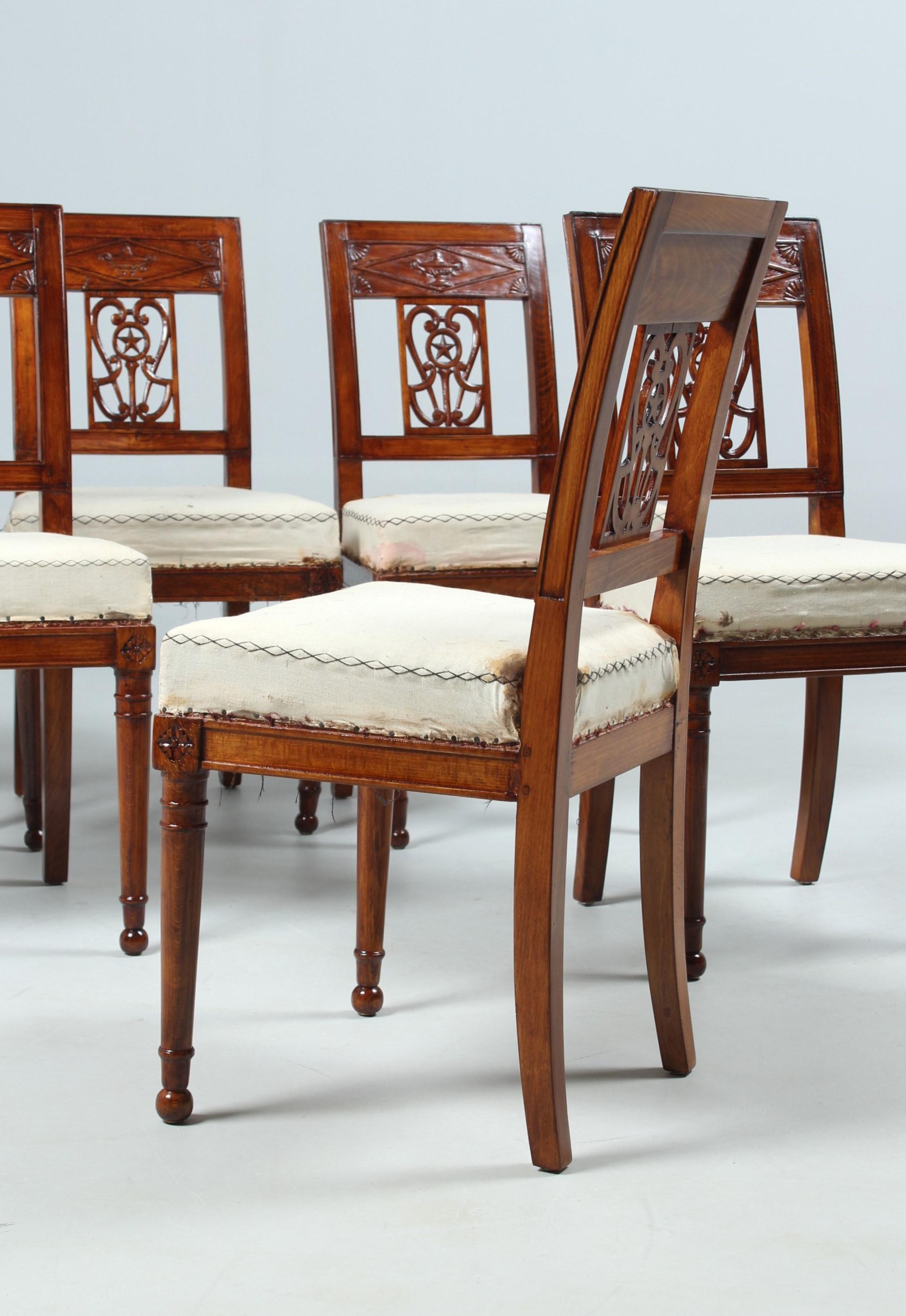 Set of Six French Directoire Chaires, signed J-E Coryn, circa 1800 For Sale 2