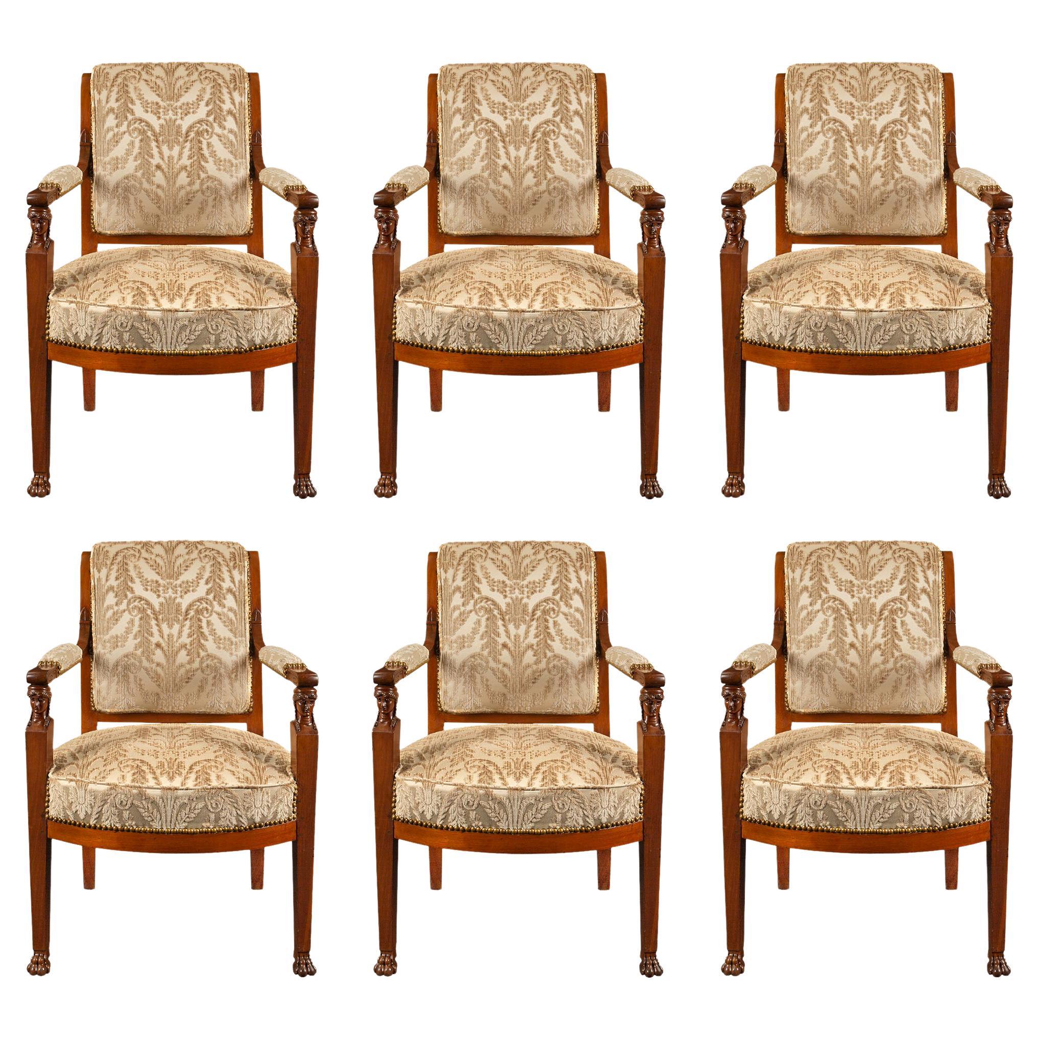 Set of Six French Early 19th Century Directoire Period Armchairs For Sale