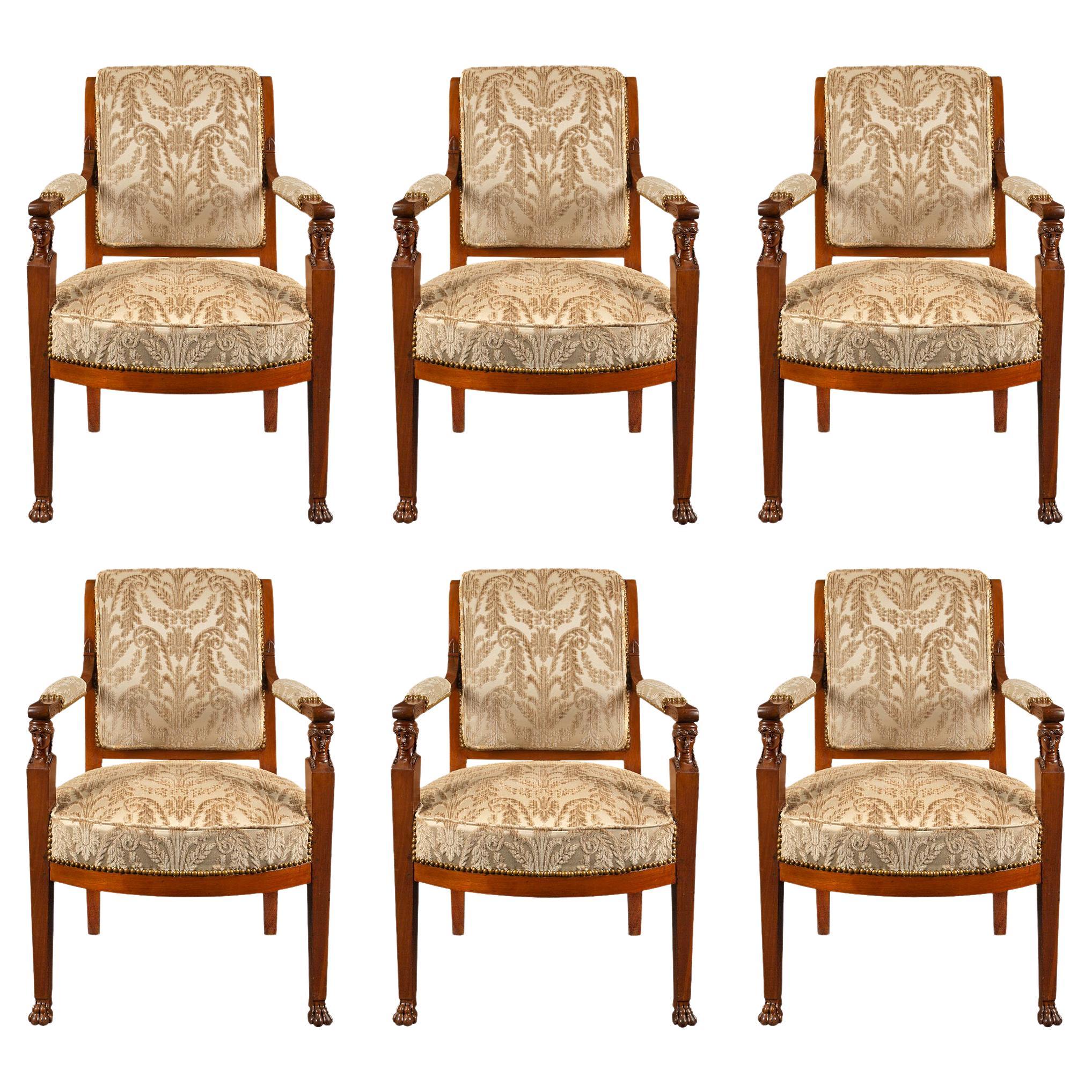 Set of Six French Early 19th Century Directoire Period Armchairs