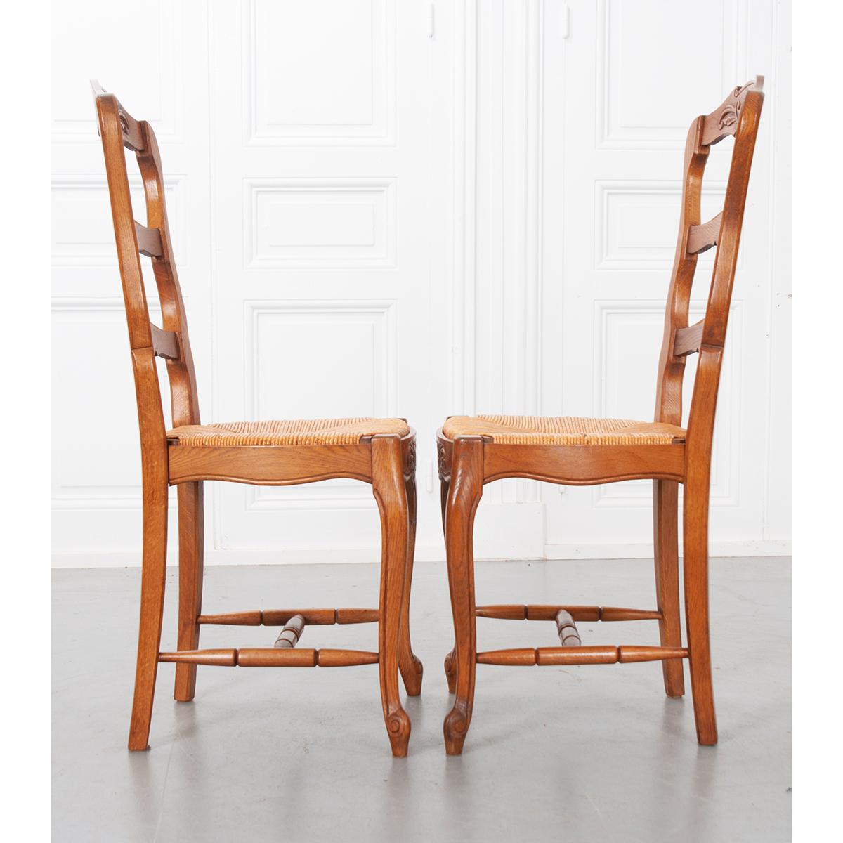 Set of Six French Early 20th Century Rush Seat Chairs 5