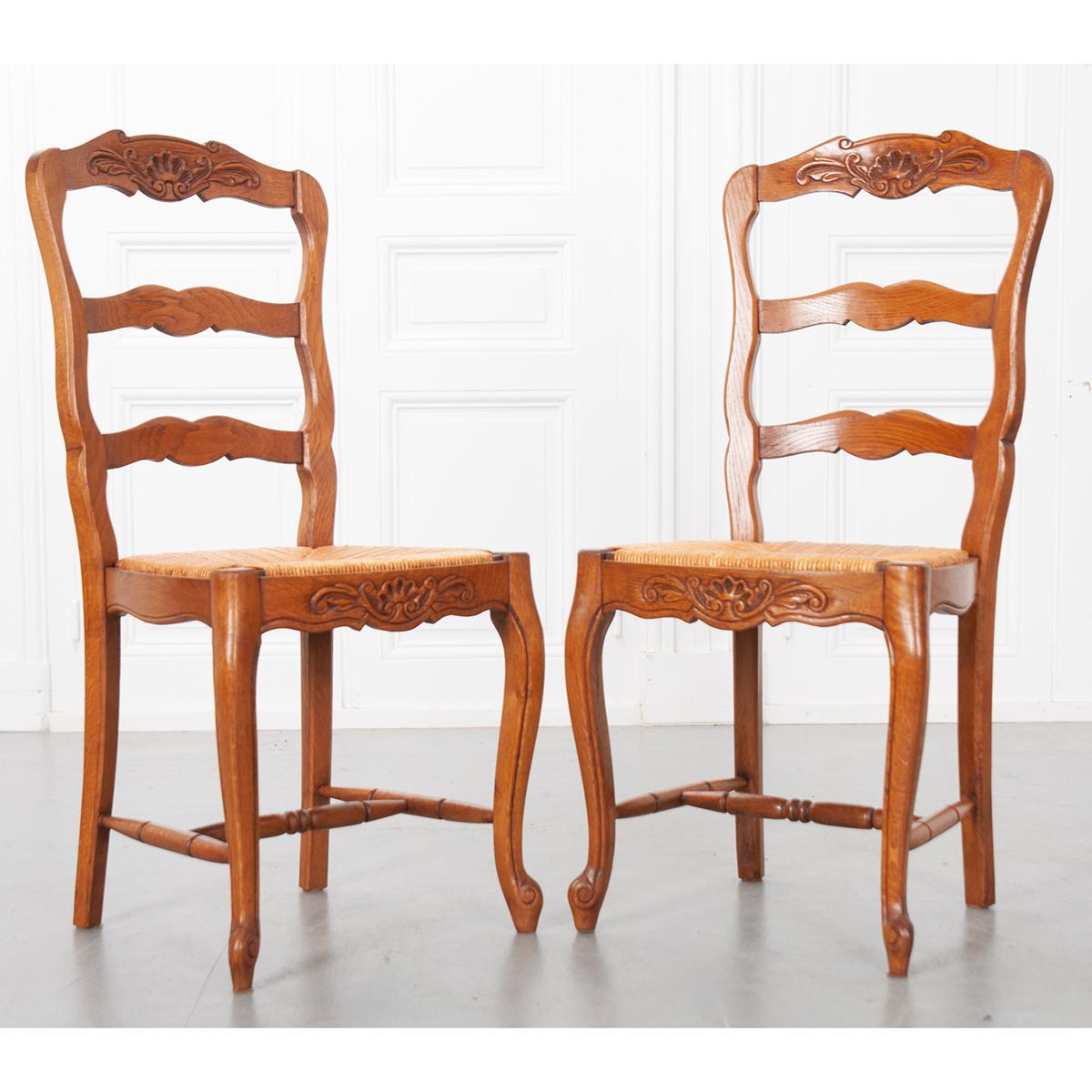 Set of Six French Early 20th Century Rush Seat Chairs 4