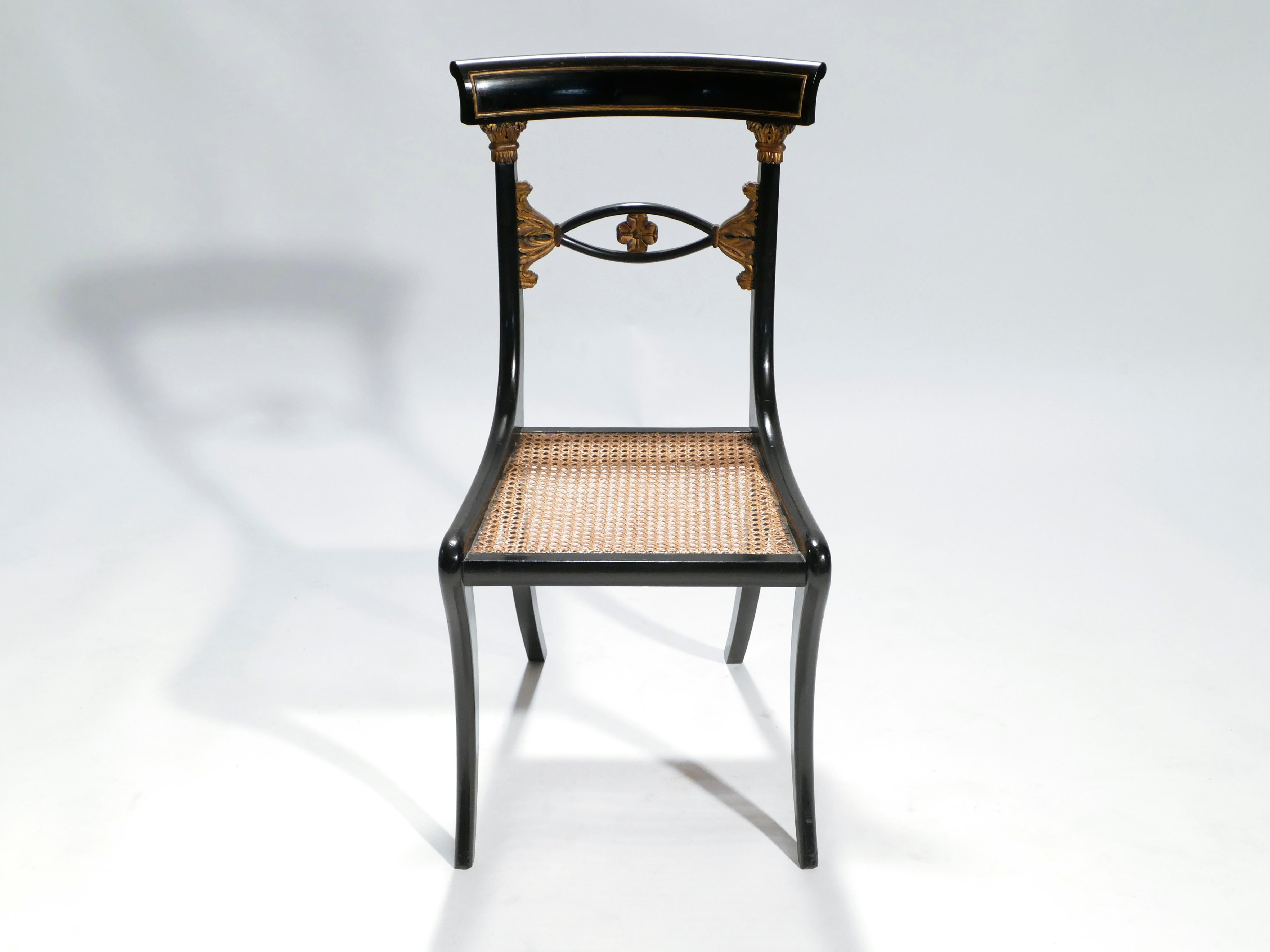 Set of Six French Ebonized Chairs Directoire Style, 1940s In Good Condition In Paris, IDF