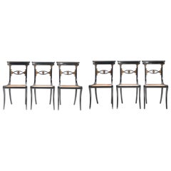 Set of Six French Ebonized Chairs Directoire Style, 1940s